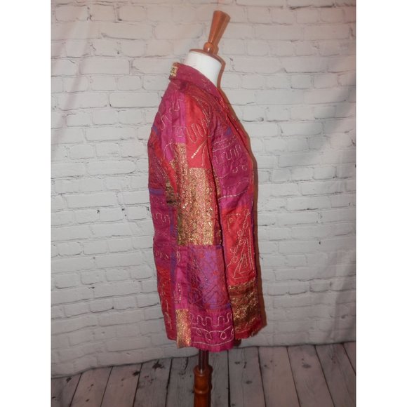 CHICO'S Jacket 1 Medium Red Gold Metallic Shimmer - Picture 2 of 5